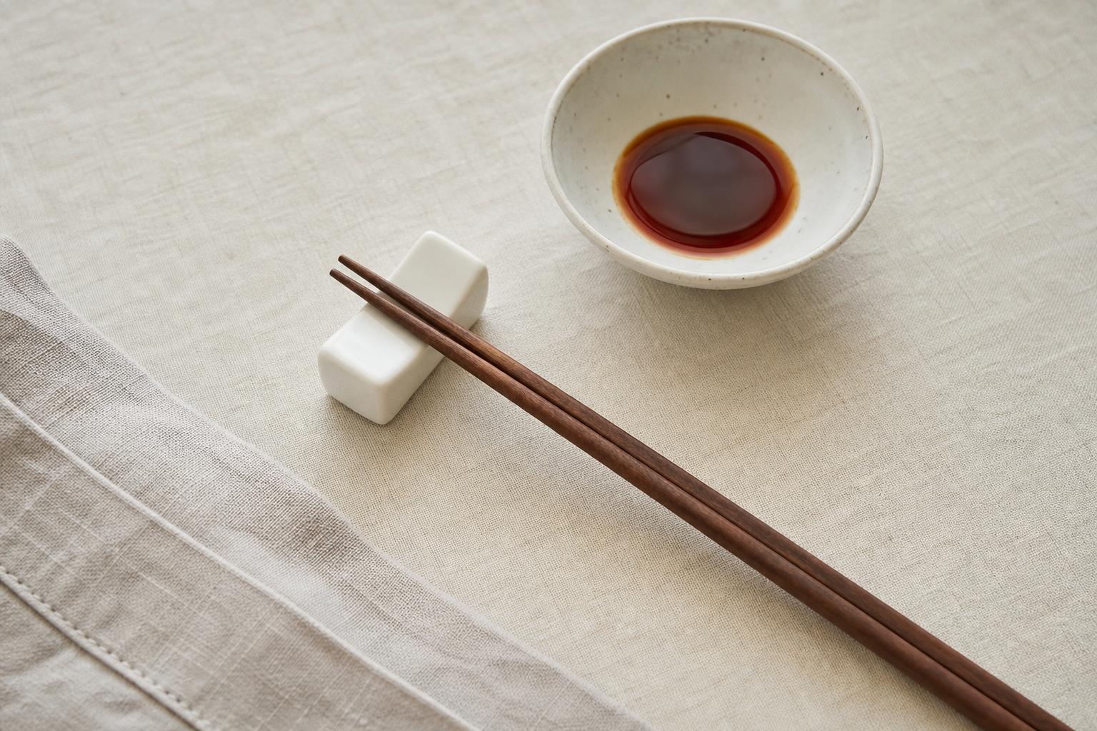 店内の陶磁器の箸置きとシンプルな食卓のイメージ